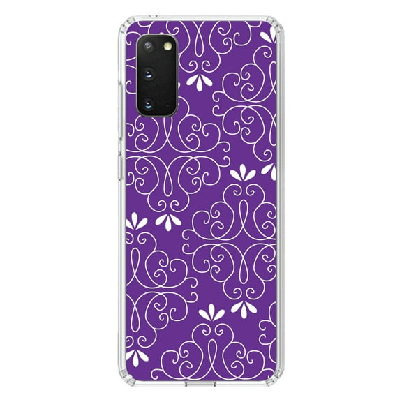 DistinctInk Clear Shockproof Hybrid Case for Galaxy S20 / S20 5G (6.2" Screen) - TPU Bumper, Acrylic Back, Tempered Glass Screen Protector - Purple White Floral