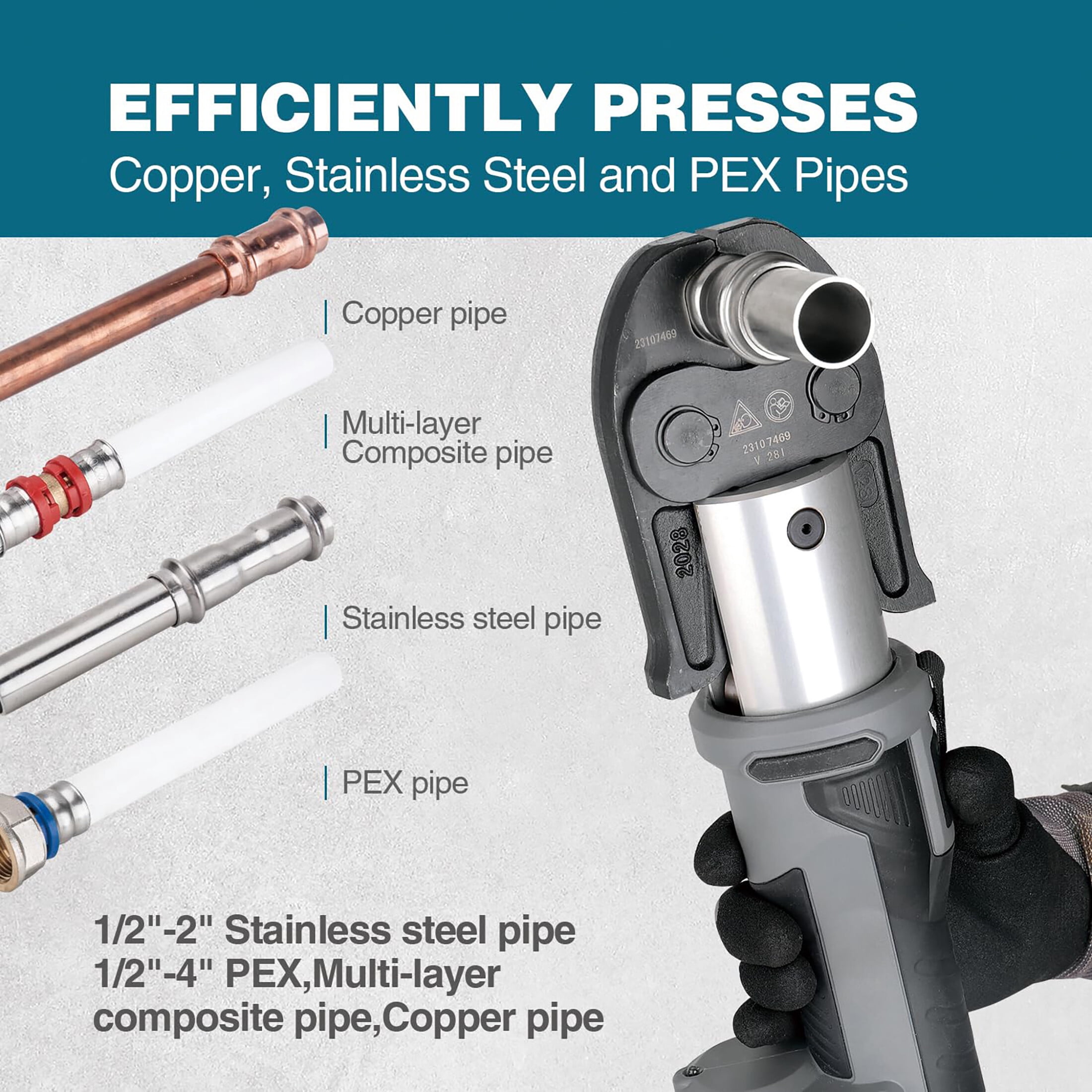 ZUPPER Pro Press Tool kit with 1/2" to 2" ProPress Jaws for Copper Viega, 2pcs 4AH Battery, Fast Charger & Carrying Case
