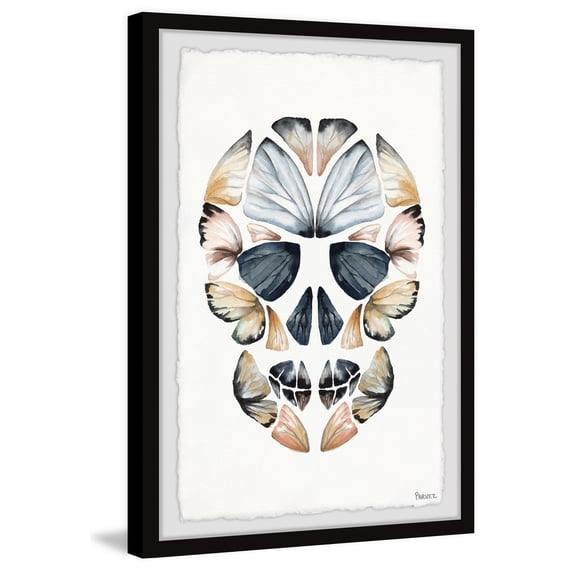 Parvez Taj "Yellow Kaleidoscope Butterfly Skull" Framed Painting Print
