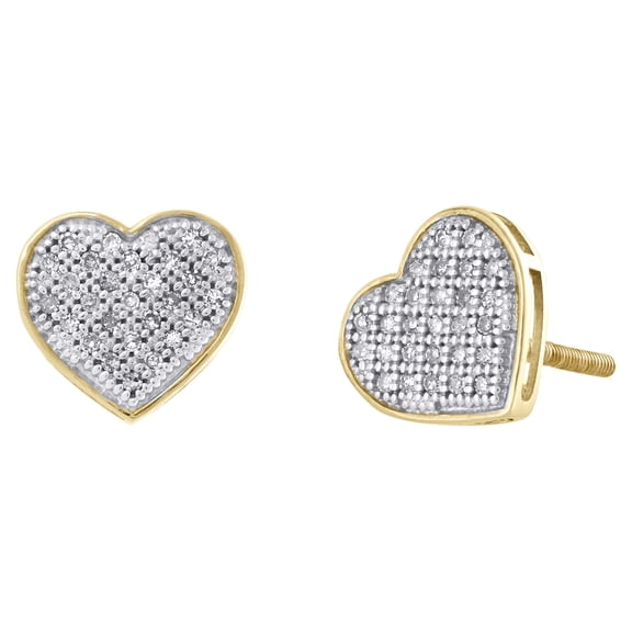 10K Yellow Gold Pave Set Diamond Mini Heart Earrings Ladies 9mm Studs 0.17 Ct.