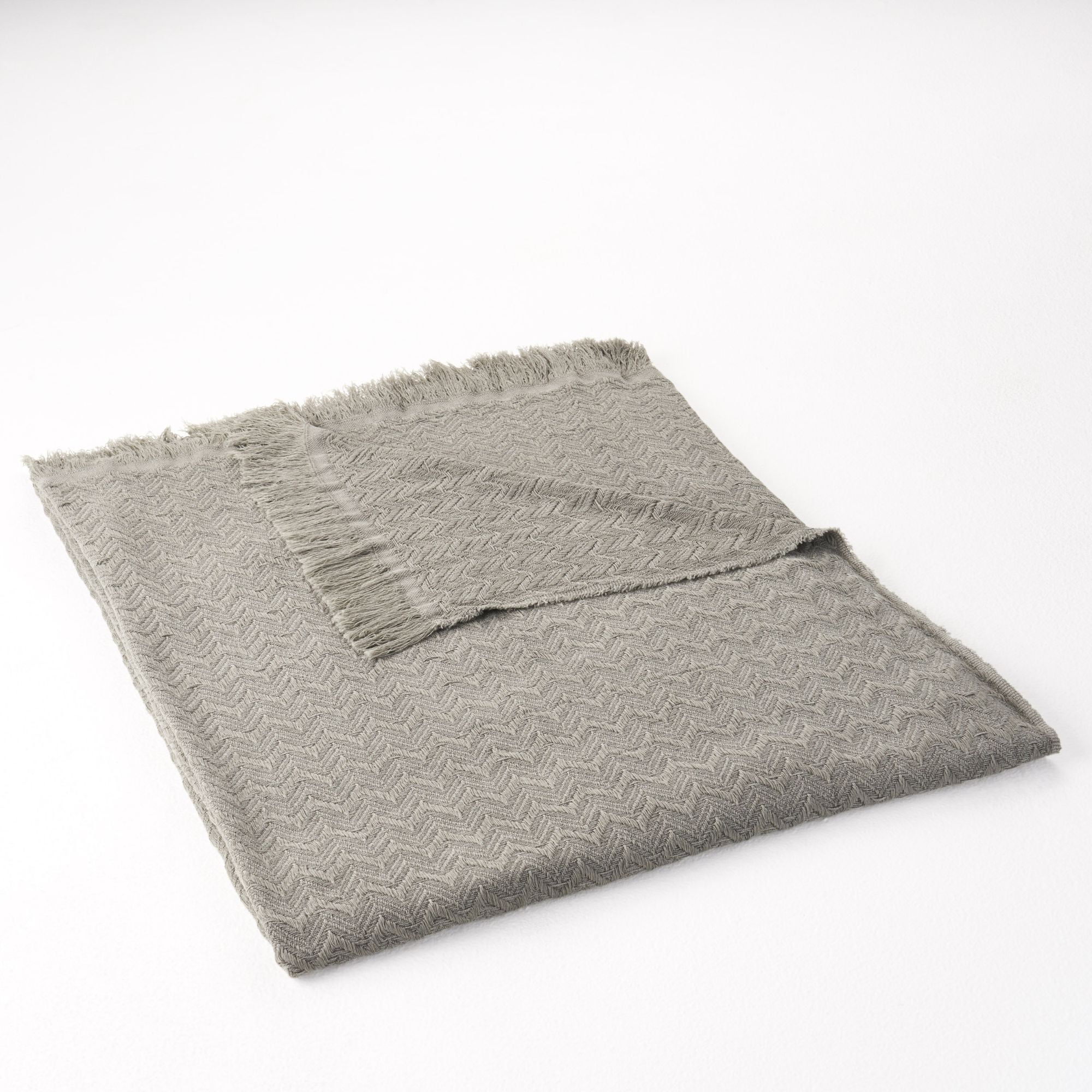 Gray Contemporary Geometric Cotton Fringed Throw Blanket 50" x 60