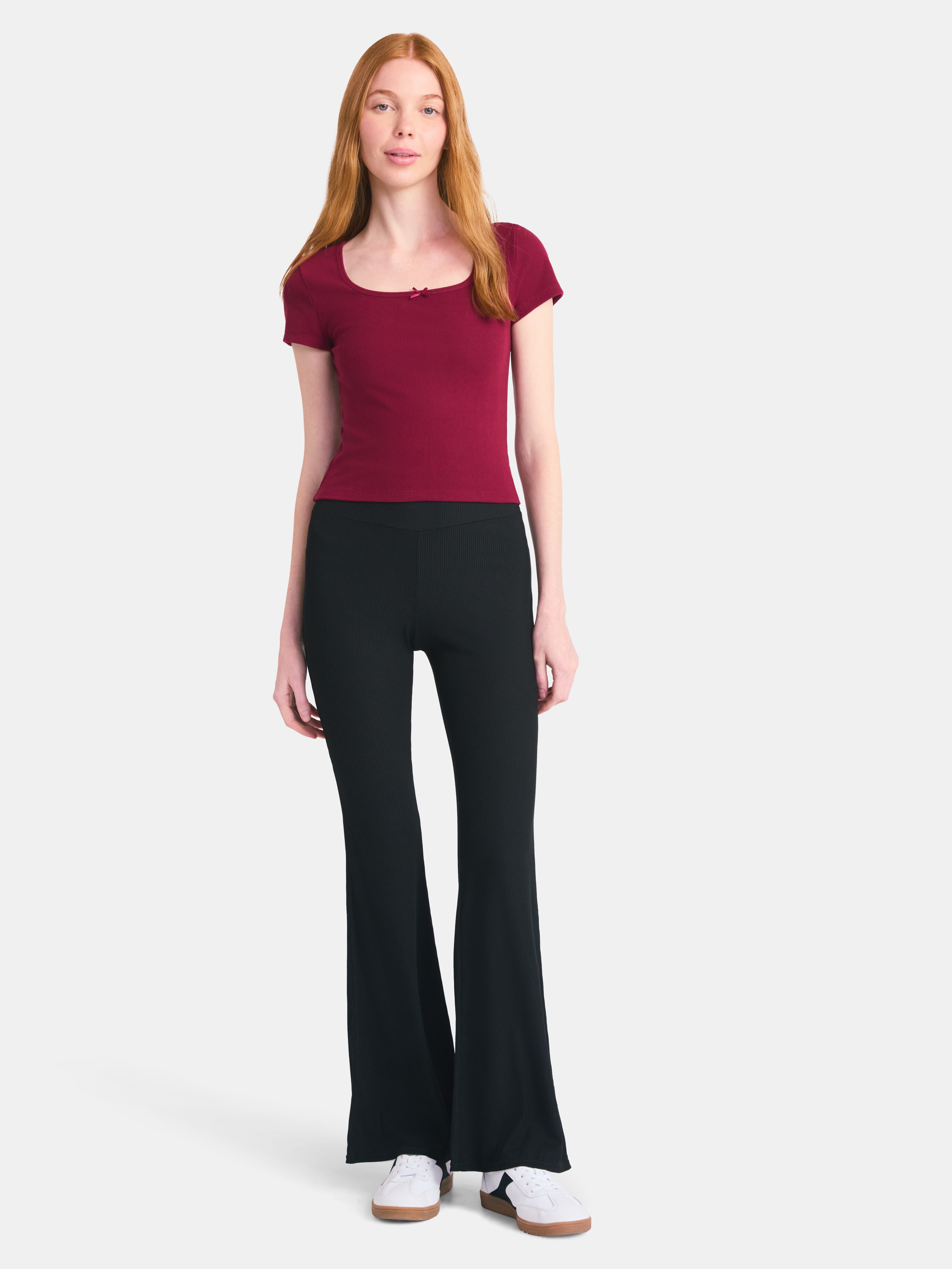 No Boundaries Ribbed Flare Pants, Women's - Walmart.com