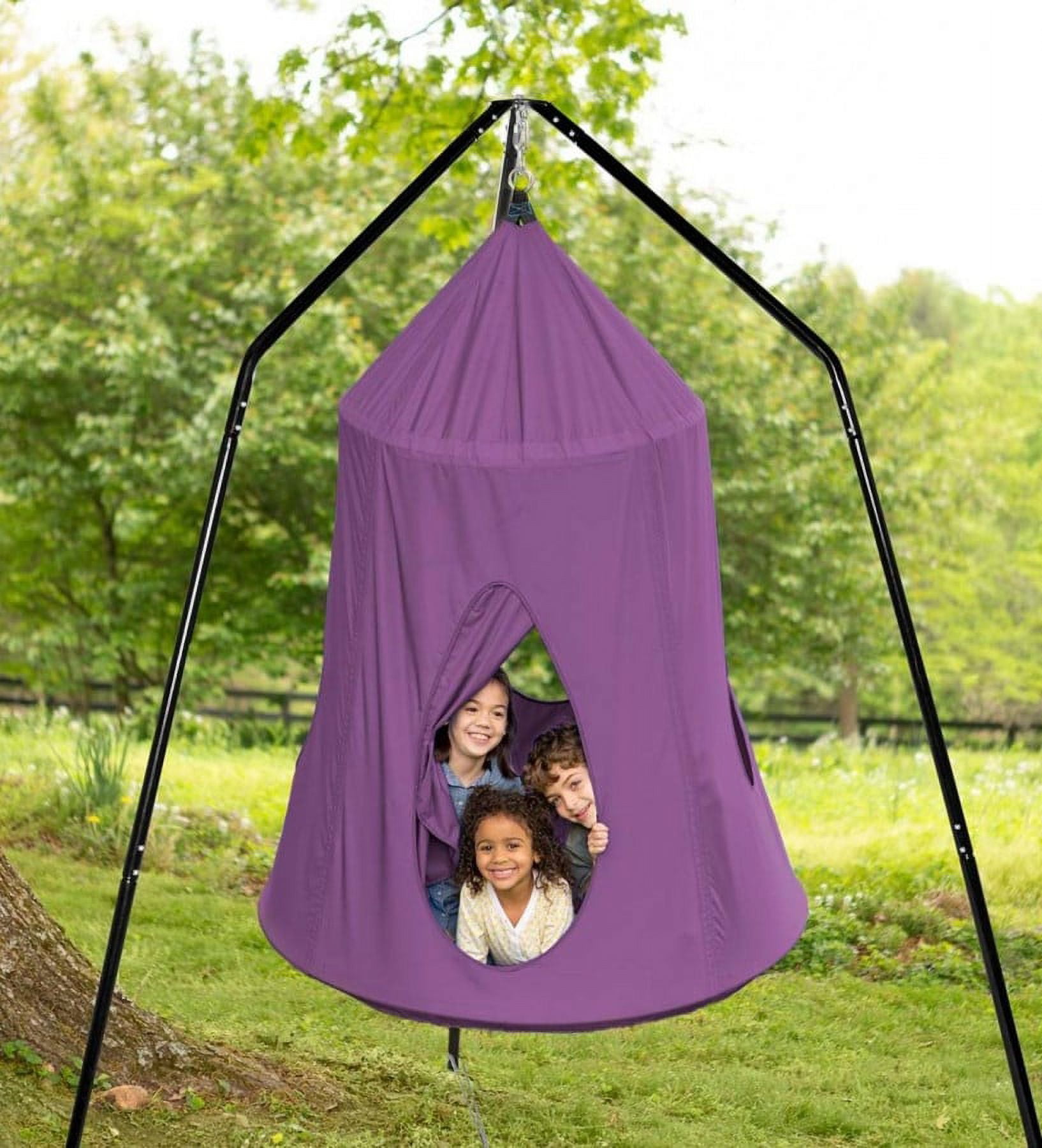 HearthSong HugglePod HangOut Nylon Hanging Tent and Family HangOut Steel Stand Set, Purple
