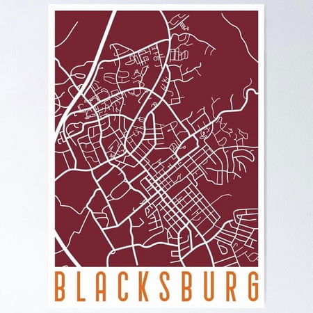 Poster Map Of Blacksburg Va Poster Home Decor Office Wall Art