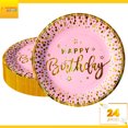thumbnail image 2 of 24 Pz Plato Cartón Premium Pastelero Happy Birthday Hb Rosa Confeti Oro, 2 of 4