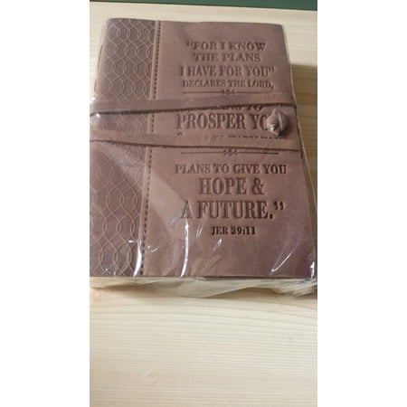 Brown Tooled Leather Journal – 29:11 Scripture Quote with Geometric Border, Leather Wrap Tie 7x5 Inch Notebook 240 Pages for Writing
