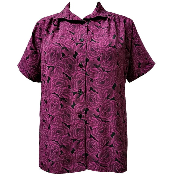 A Personal Touch Women's Plus Size Short Sleeve Button-Front Tunic with Shirring - Fuchsia Flo - 4x