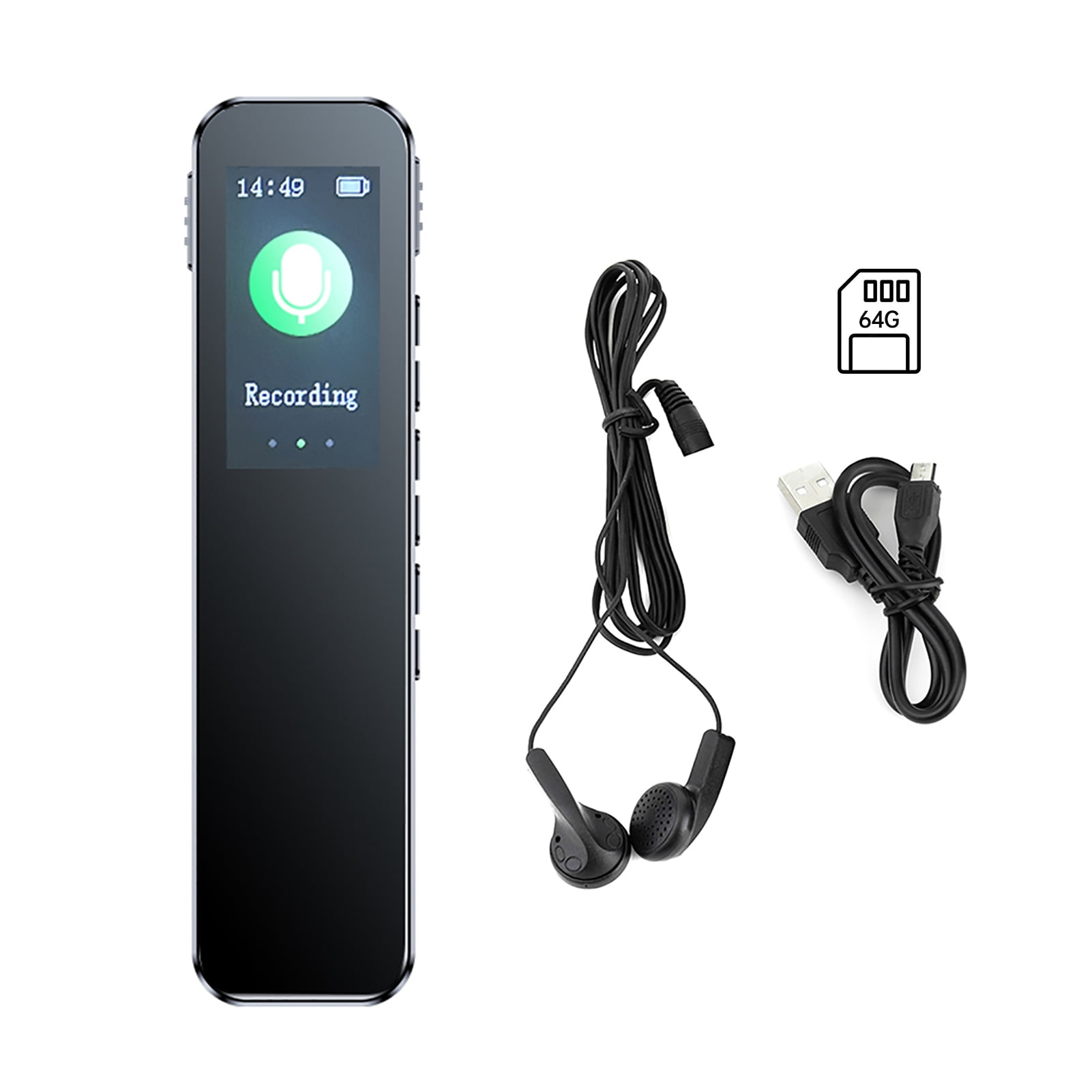 Hd 64GB Digital Voice Recorder Noise Reduction Record With Playback MP3 Music Player Activated Record 1536KBPS HD Recording Password  For Lectures Meetings Class
