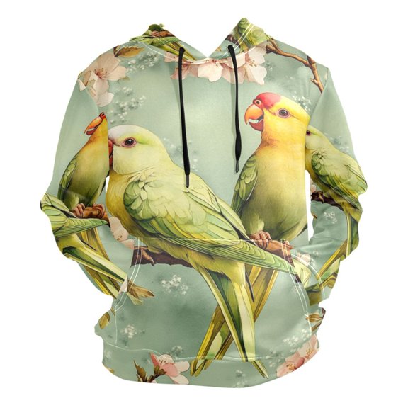 Vintage Green Parrot Men’s Hoodies Sweatshirt Fleece Jackets Long Sleeve Sweatshirts