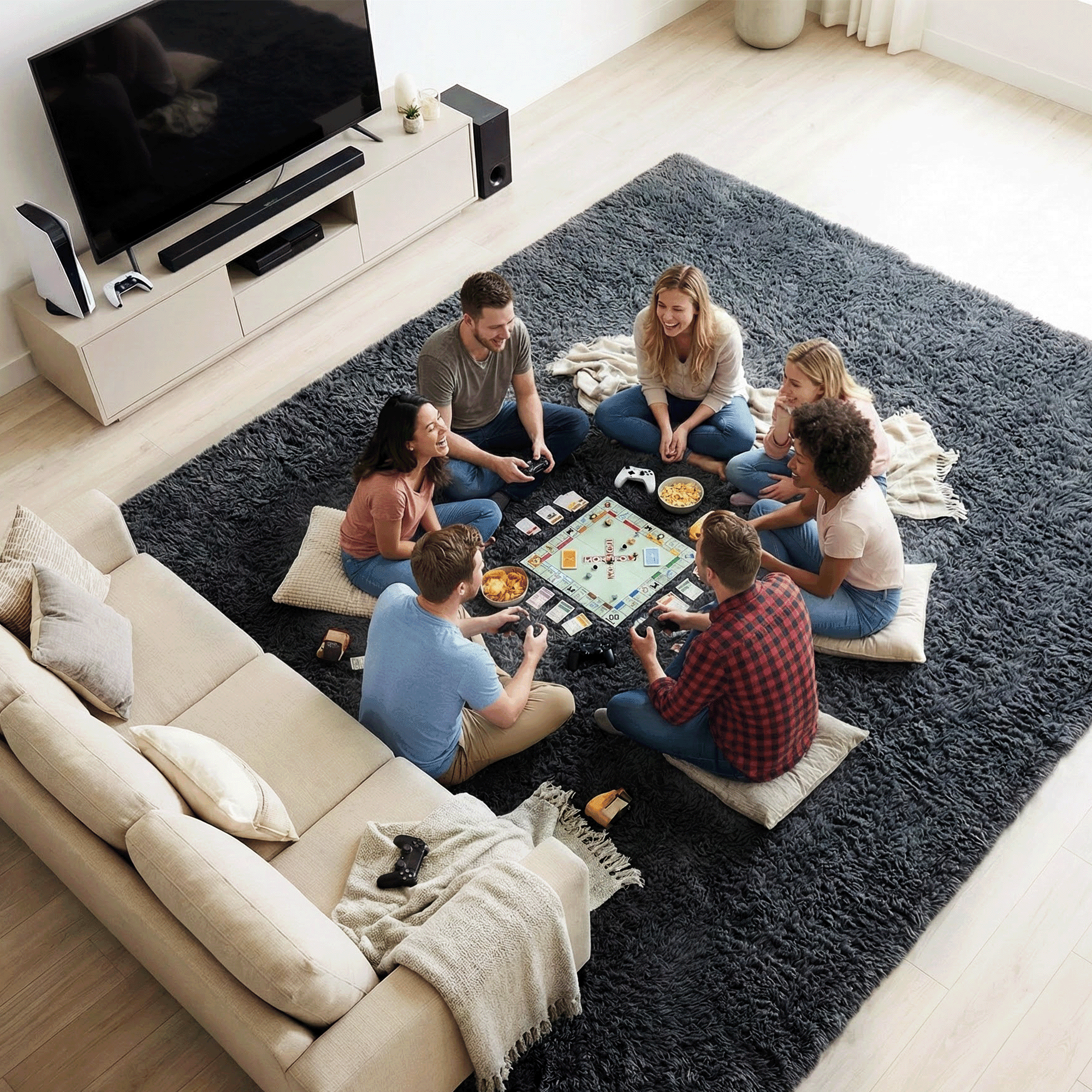 Rugs for Living Room, 8'x10' Soft Fluffy Area Rug for Bedroom, Plush Decorative Rug with Anti-Skid Backing, Indoor Home Carpet for Living Room, Dark Grey