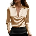 thumbnail image 4 of ZQUUVOU Women's Silk Blouse Stain Elegant Business Casual Tops Deep V Neck Collar Long Sleeve Casual Office Outfit Beige, 4 of 8