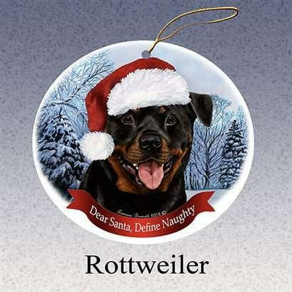Holiday Pet Gifts Rottweiler Santa Hat Dog Porcelain Christmas Tree Ornament