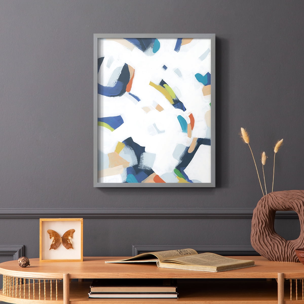 Bright Orbit I Framed Print in Gray Solid Wood Framed Print No Nail Hanging