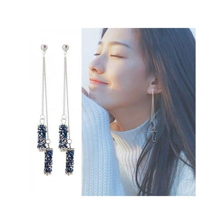 Box Chain Ear Threads - MarinaVida Women Pair Earring Dangle Ear Jewelry Long Drop Chain Dangle Earring Thread Rhinestone Cluster Earring