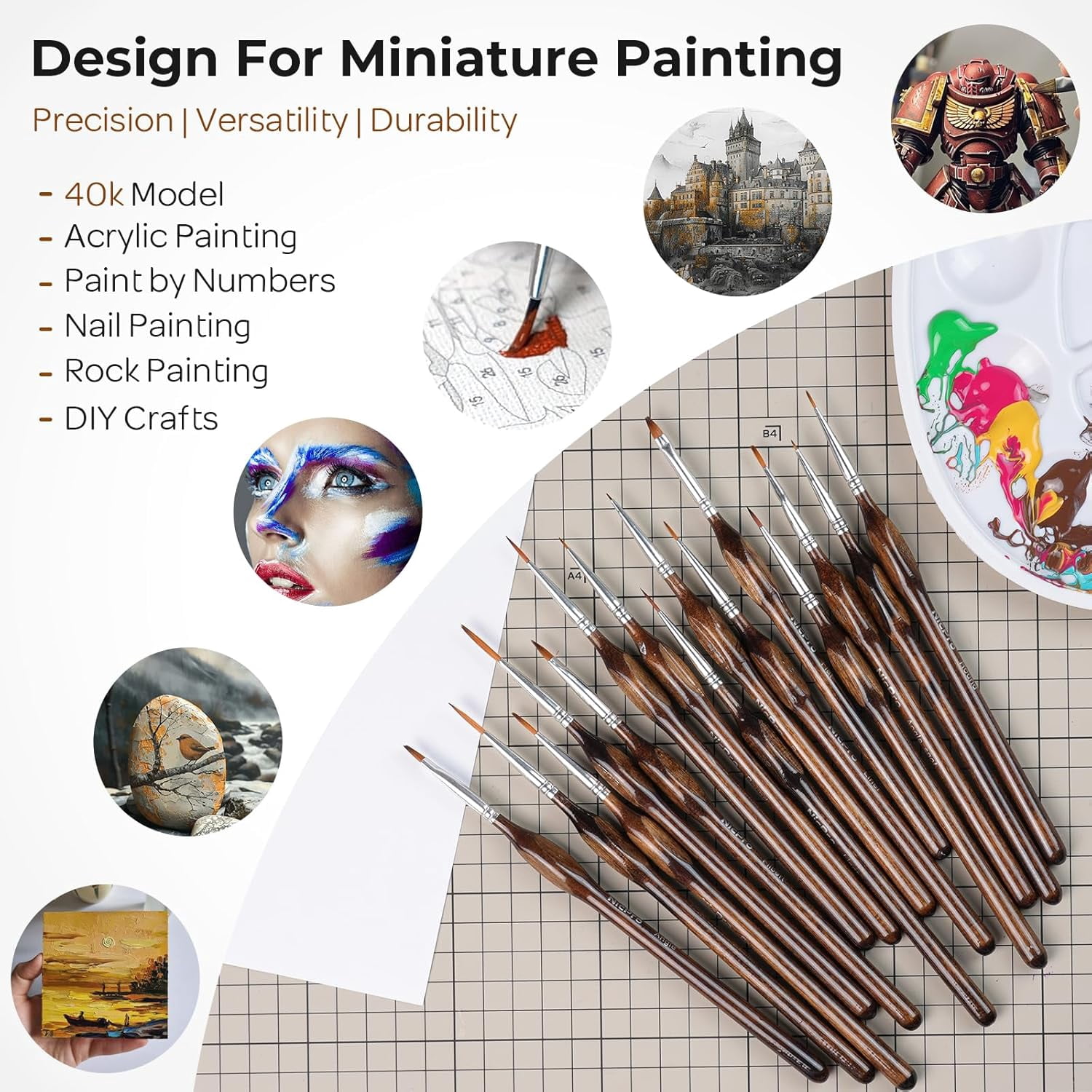 Nicpro Miniature Paint Brushes Dry Brush - 21PCS Model Paint Brush Set with Cloth Roll for Acrylic Oil Watercolor, Detail Paint Brush Drybrush for Model, Miniature Painting, Paint by Numbers, Craft