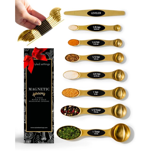Magnetic Measuring Spoons Set - Stainless Steel Measuring Spoons - Magnetic Measuring Spoon Set, Gold Measuring Spoons Magnetic, Cute Measuring Spoons for Cooking & Baking