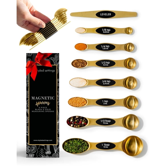Magnetic Measuring Spoons Set - Stainless Steel Measuring Spoons - Magnetic Measuring Spoon Set, Gold Measuring Spoons Magnetic, Cute Measuring Spoons for Cooking & Baking