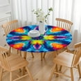 thumbnail image 3 of Colorful Tie Dye Symmetric Pattern Round Fitted Tablecloth with Elastic Edge,Dining Table Cover Waterproof,Outdoor Round Tablecloth for Camping,Dining,Indoor and Outdoor, 3 of 7