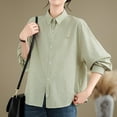 thumbnail image 2 of XPMWRP Women's Striped Button Down Solid Color Shirts Cotton Dress Shirt Oversized Lapel Collared Blouse Tops Business Office Attire Green L, 2 of 8