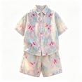 thumbnail image 5 of Pretxorve Kids Boys Short Sleeve Set Solid Textured Woven Collared Shirt Top Pocket Long Pants Casual Outfits 2-13Y, 5 of 5