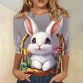 thumbnail image 2 of Fjofpr Womens Tops under $10 3/4 Sleeves Ladies' Loose Casual Easter Print Round Neck Three Quarter Sleeve 3/4 Sleeve T-shirt Top, 2 of 5
