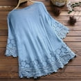 thumbnail image 4 of Horkkom Linen Shirts for Women Plus Size Floral Print Short Sleeve Tops Summer Hollow out Casual Tops Blue M, 4 of 6