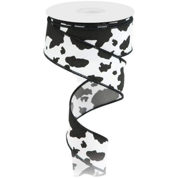1.5" Cowhide Print Ribbon: Black  White (10 Yards)