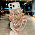 thumbnail image 3 of for iPhone 17 Pro Max Case with Wrist Strap Lanyard for Women Girls 3D Bling Shiny Rhinestone Diamond Crystal Pearl Handmade Glitter Cute Cover Phone Case 6.9'', Pink, 3 of 10