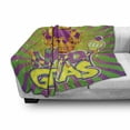 thumbnail image 3 of Mardi Gras Soft Flannel Fleece Blanket, Antique Crown on Vintage Radial Backdrop Letters with Checkered Pattern, Cozy Plush for Indoor and Outdoor Use, 70" x 90", Purple Orange Green, by Ambesonne, 3 of 6