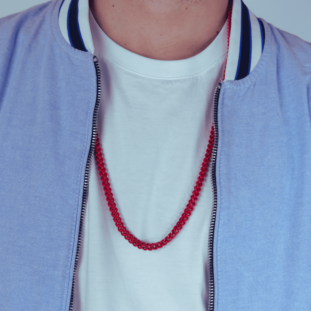 Metro Jewelry Stainless Steel Red Acrylic Thick Franco Chain Necklace for Men 5 mm Wide 26 Inches Lobster Claw