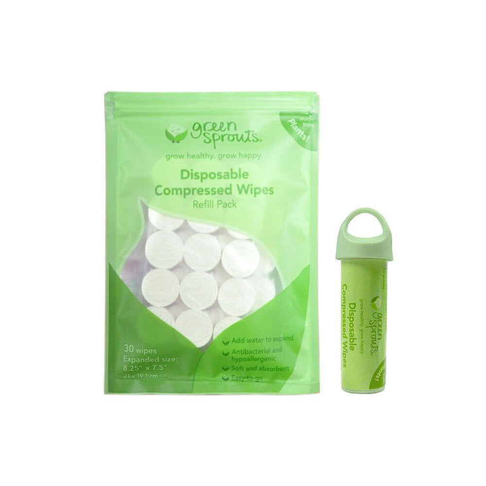 MISC Green Sprouts Disposable Compressed Wipes (10 Pack & 30 Pack Refill), White , One Size