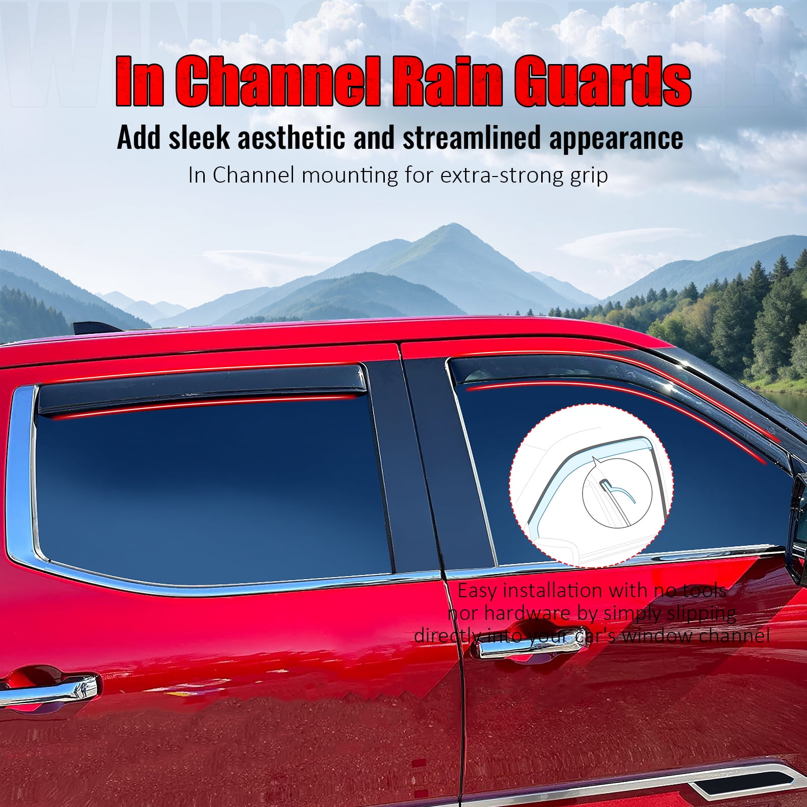 Ikon Motorsports In-Channel Window Visors Fits 2022-2026 Toyota Tundra Crew Cab, Slim Style Side Door Rain Vent Guard Deflectors, Acrylic Smoke 4PCS