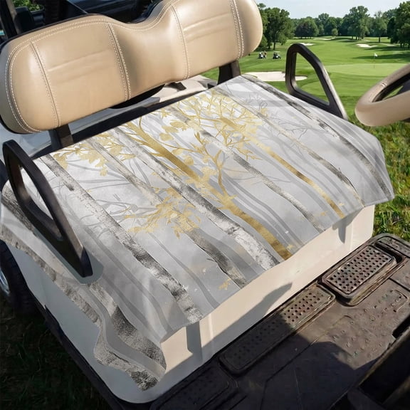 Golden Grey Tree Golf Cart Seat Covers, Oil Painting Forest Abstract Art Golf Cart Seat Towel Cover for 2/4 Seater Bench Seats, Breathable Washable Dust & Sun Protection Seats Blanket 51''x31''