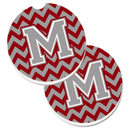 

Letter M Chevron Crimson & Grey Set of 2 Cup Holder Car Coaster