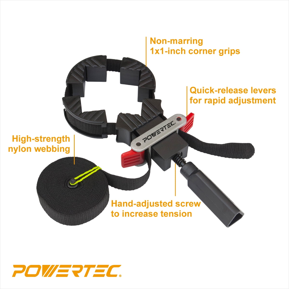 POWERTEC 2PK Quick Release Band Clamp | Woodworking Frame Clamping Strap Holder, 71017-P2