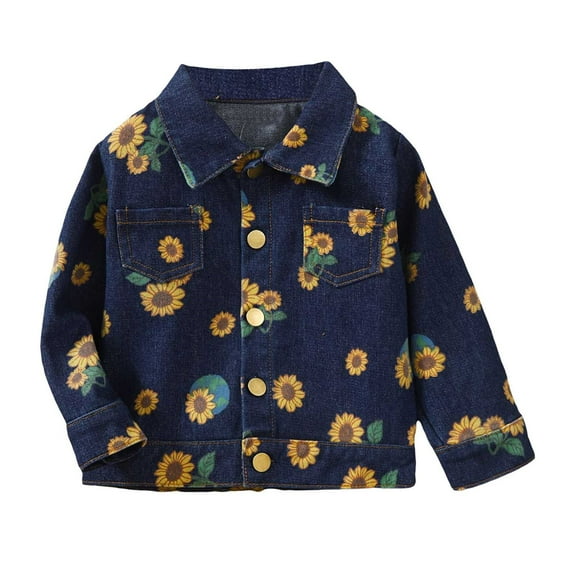 EnJoCho Children Unisex Overclothes Toddler Girl Long Sleeve Denim Jacket with Sunflower Pattern Kids Trendy Clothing Top 18-24Months