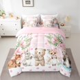 thumbnail image 2 of Manfei Kawaii Bear Fox 7pcs Bedding Comforter Set,Wild Reindeer Rabbit Queen Bedding Sets,Pink Flower Floral Queen Sheet Sets For Girls Teens,Microfiber Bedroom Decor Reversible, 2 of 8