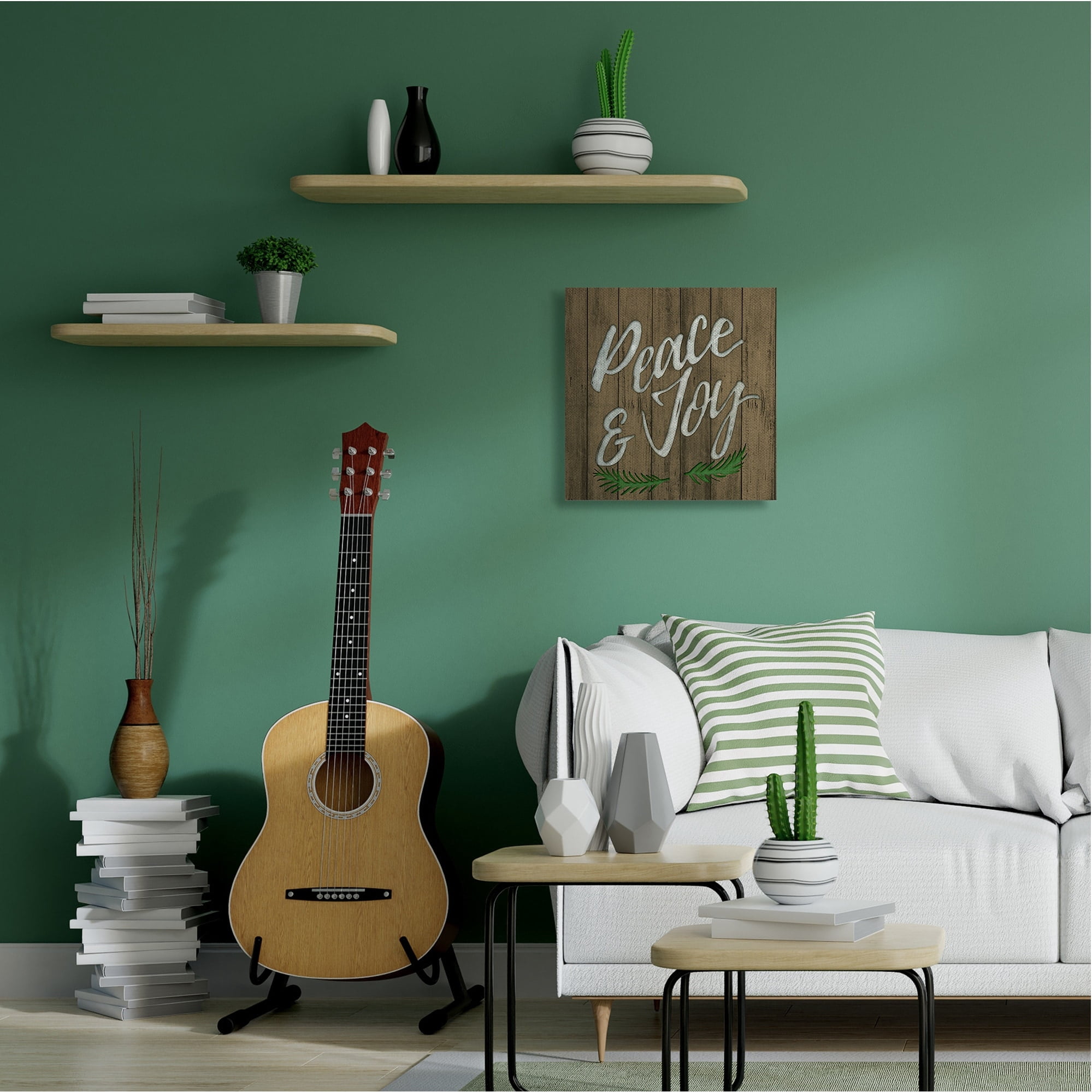Peace and Joy Winter Rustic Phrase Wooden Pattern Holiday Gallery-Wrapped Canvas Print Wall Art, 17x17