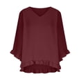 thumbnail image 4 of Purcolt Women's Casual Boho Tops Plus Size V Neck 3/4 Sleeve Ruffled Oversized T Shirts Summer Beach Loose Fit Blouses S-5XL, 4 of 7