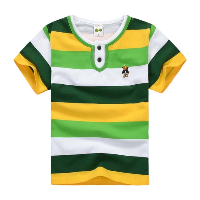 Hiiyo T-Shirt Rayé à Manches Courtes Col Rond pour Petits Garçons, Tailles 2-12