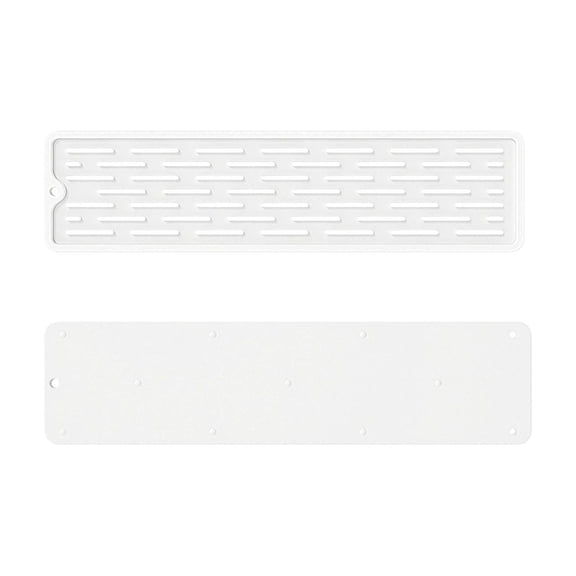 Silicone Drainage Mat,13.78x3.6 Inch Narrow Non-slip Drainage Pad for Bathroom & Kitchen Counter | Cutting Board Shock Absorb Liner | Tableware Water Drying Mat for Sink,White
