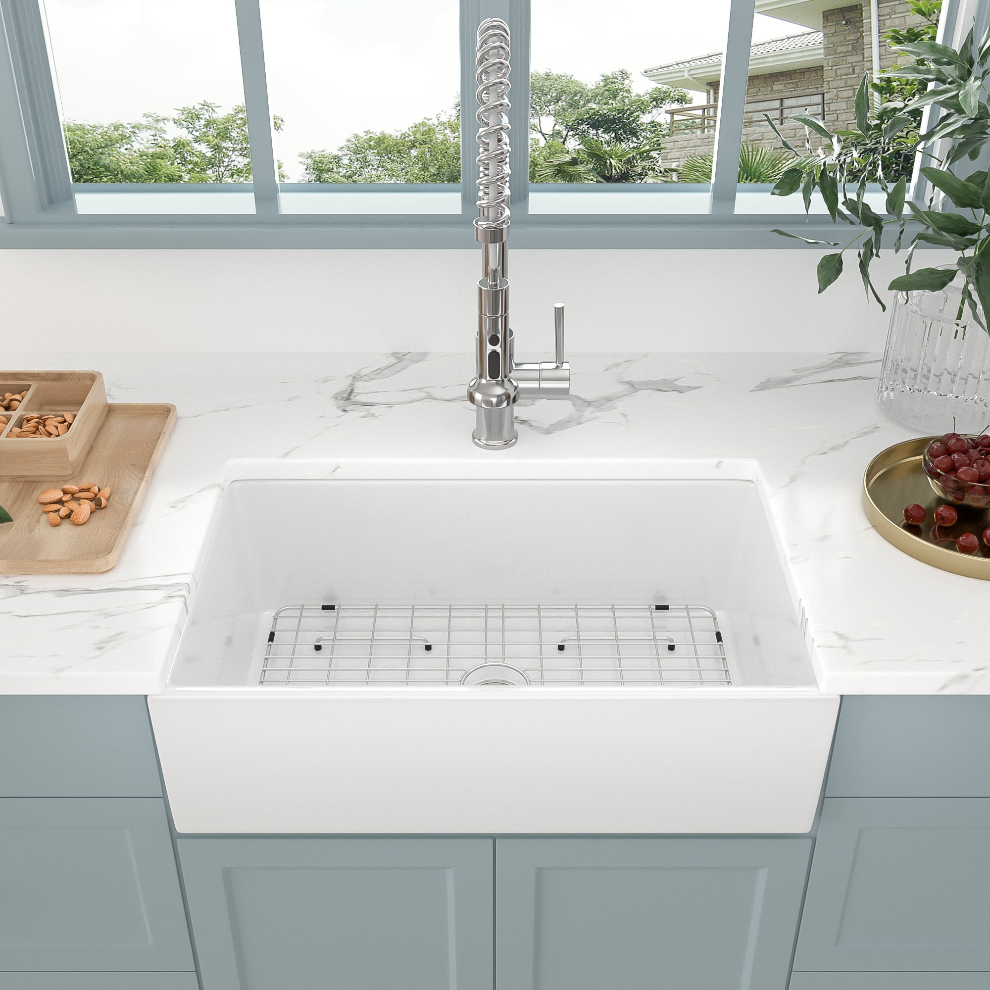 Farmhouse Sink Mocoloo 36" White Kitchen Fireclay Ceramic Porcelain Single Bowl Farmer Sink