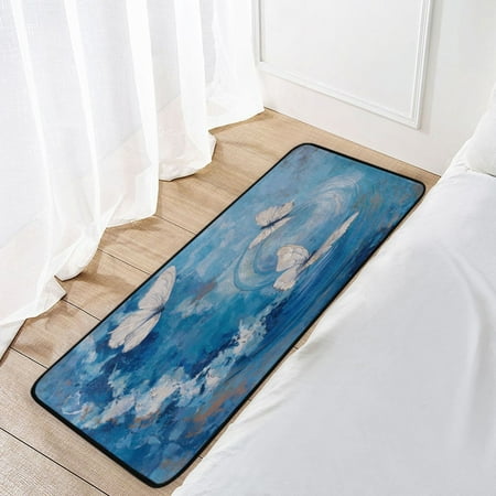 39x20 Inch Non-Slip Floor Mat Hallway Runner Rug Entrance Floor Mat Runner for Kitchen and Living Room Butterflies and Circular Motif
