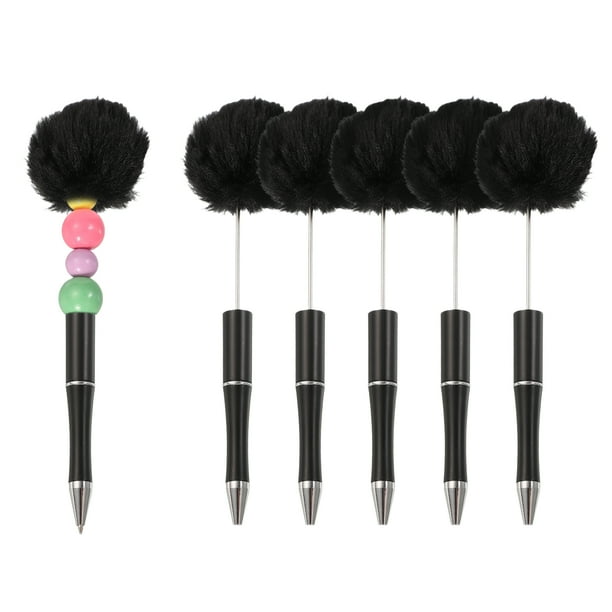 Bolígrafos de bola de pompón Uxcell, bolígrafos esponjosos de bola de pompones de plástico, bolígrafo con cuentas lindo para regalo de bricolaje, escritura, suministros de oficina - 6 Pcs (Negro)