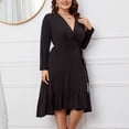 thumbnail image 6 of Ohufall Womens Deep V-Neck Dresses Long Sleeve Tummy Control Tie Dresses Flowy Ruffled Hem Solid Dress, 6 of 8