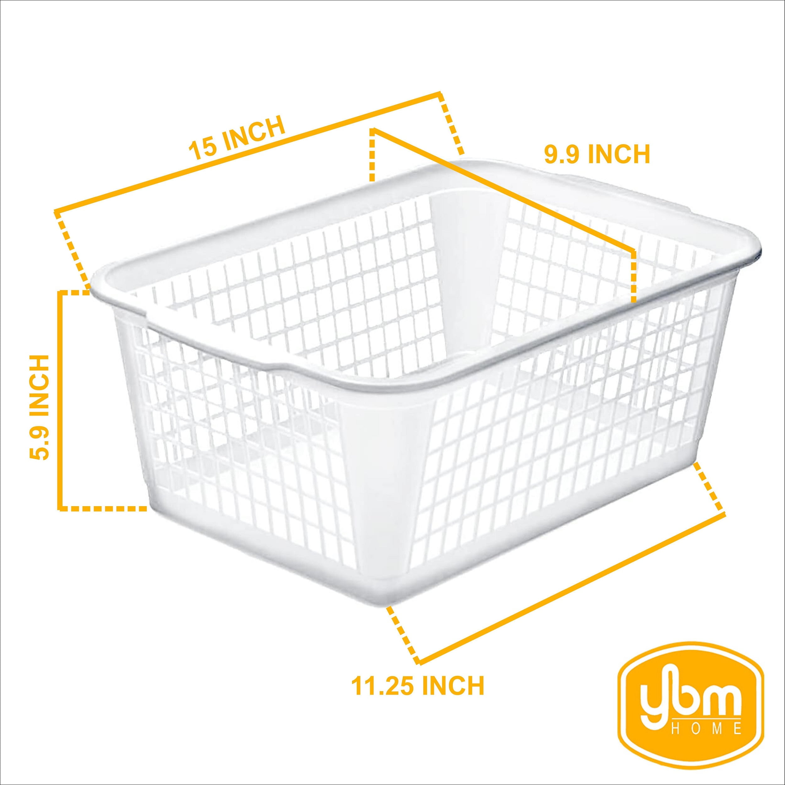 YBM Home Large Plastic Storage Basket with Handle for Home and Office, Blue 15 L x 10 W x 6 H