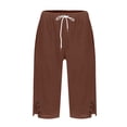 thumbnail image 7 of Women's Casual Bermuda Shorts Knee Length Summer Beach Shorts with Pockets Side Button Slit Lightweight Straight Leg Shorts, 7 of 7