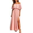 thumbnail image 2 of Stamzod Long Dresses for Wedding Guest Summer Off The Shoulder Boho Beach Dress Flowy Side Split Party Maxi Dresses Pink-1 L, 2 of 9