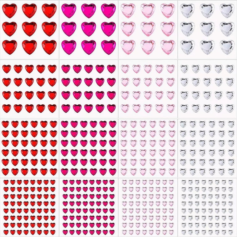 Epakh Valentine's Day Heart Stickers - Glitter Rhinestone Self-Adhesive Decals For Crafts, Cars, Windows & Gifts