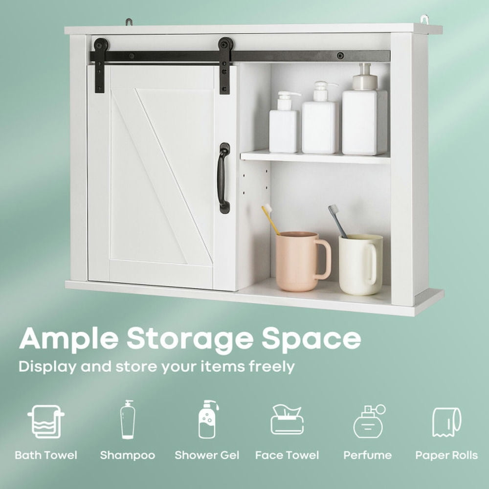 Finihen Wall Cabinet, Wall Mounted Bathroom Cabinet, Medicine Cabinet, Bathroom Wall-Mounted Medicine Cabinet Organizer with Sliding Barn Door, for Bathroom, White